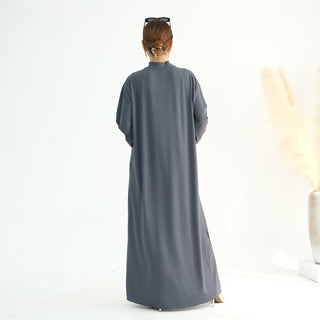 1905#High Neck Simple Daily Wear Plain Modest Abaya Women Muslim Dress Long Sleeve Slip Dress