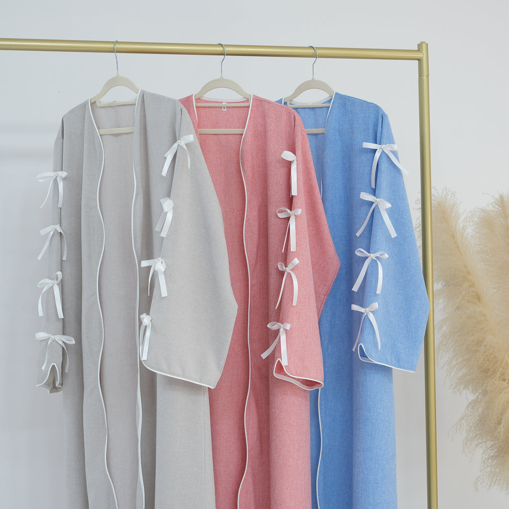 1800#Linen New Arrival Islamic Clothing Cardigan Open abaya With Bowknots Women's Clothing Abaya Women Muslim Dress