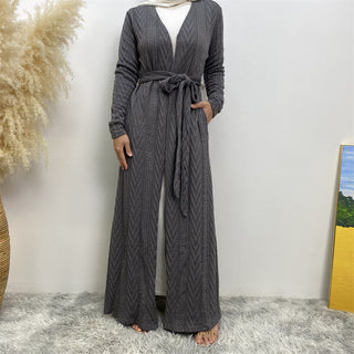 19060-1# New Winter Coat With Side Pockets Women Muslim Abaya Cardigan