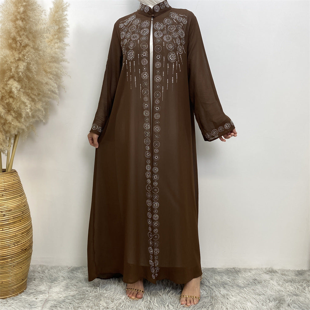 6740# Luxury chiffon africa diamond abaya long robe kaftan muslim women rhinestone open abaya