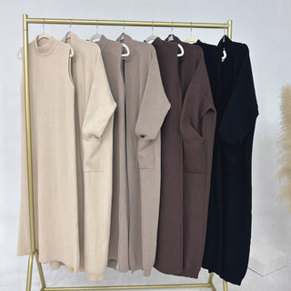 LR906+LR907#Sweater Modest Islamic Clothing Winter Women Muslim Dress and Cardigan  Kimono Abaya