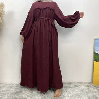 694#Big sleeves wrinkle crepe closed abaya maxi dresses with side pockets