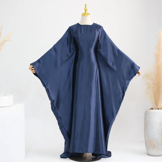 1774#Hot Selling Fashion Elegant Satin Dubai Kaftan Dresses with Tie Belt Butterfly Abaya