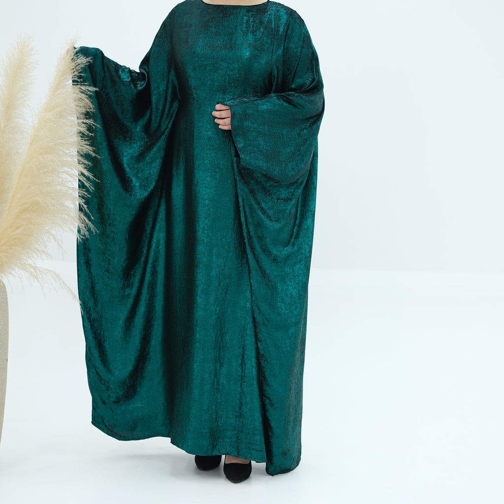 1778#2024 Women's Dresses Elegant Shiny Polyester Kaftan Abaya Batwing Muslim Dress