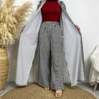 6674# New fashion set full button pocket pant muslim women 2pcs abaya sets