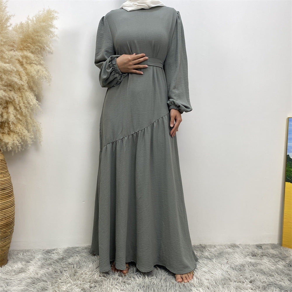 6738# New abaya crew neck wrinkle crepe fabric muslim women maxi dresses