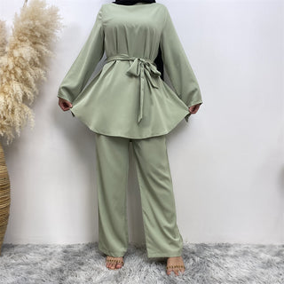 2272# Solid color popular office sets long sleeve blouse loose wide leg pant 2 pieces sets