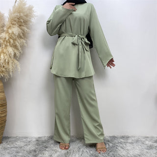 2272# Solid color popular office sets long sleeve blouse loose wide leg pant 2 pieces sets