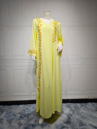 001#Chiffon Long Muslim Embroidery Round Neck Dress With Scarf