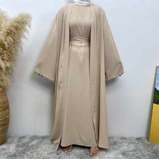 2006#Nida solid color two pieces set modest kaftan ramadan diamond dubai abayas