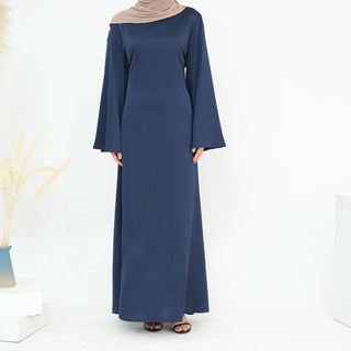 1860# Plain Silk Abaya Muslim Women Dress Islamic Clothing Modest Dresses with Adjustable Belt