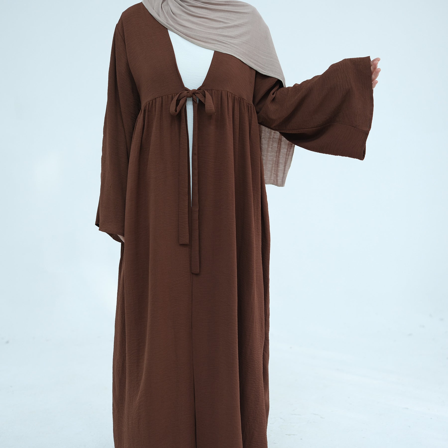 1896# Tie Strings Abaya Dress for Women Long Crepe Cardigan Modest Islamic Clothing Wholesale Kimono for Ladies