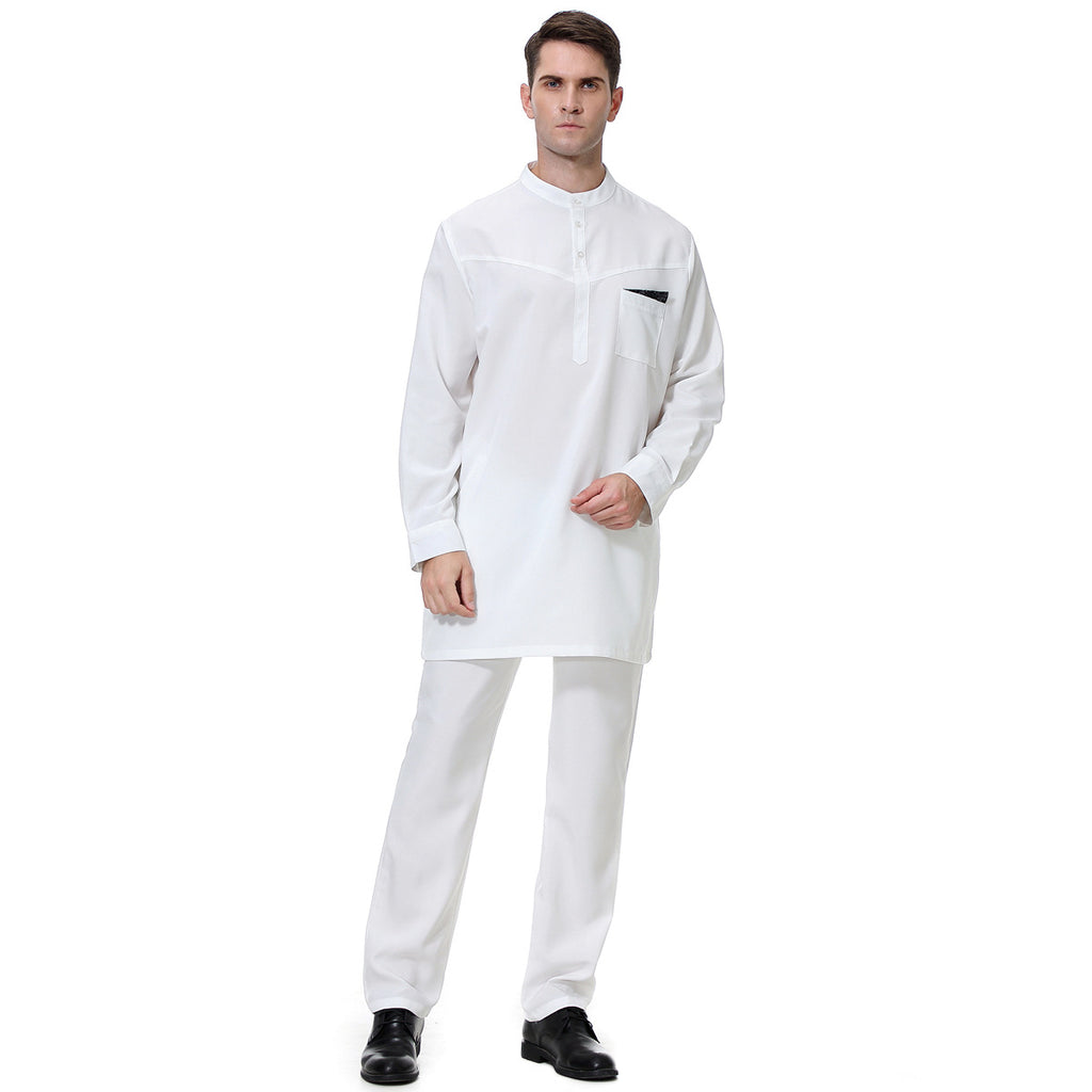 TH814#2 pcs Arab Muslim Wear calf Length Muslim Clothes Jubba Men's Thobe