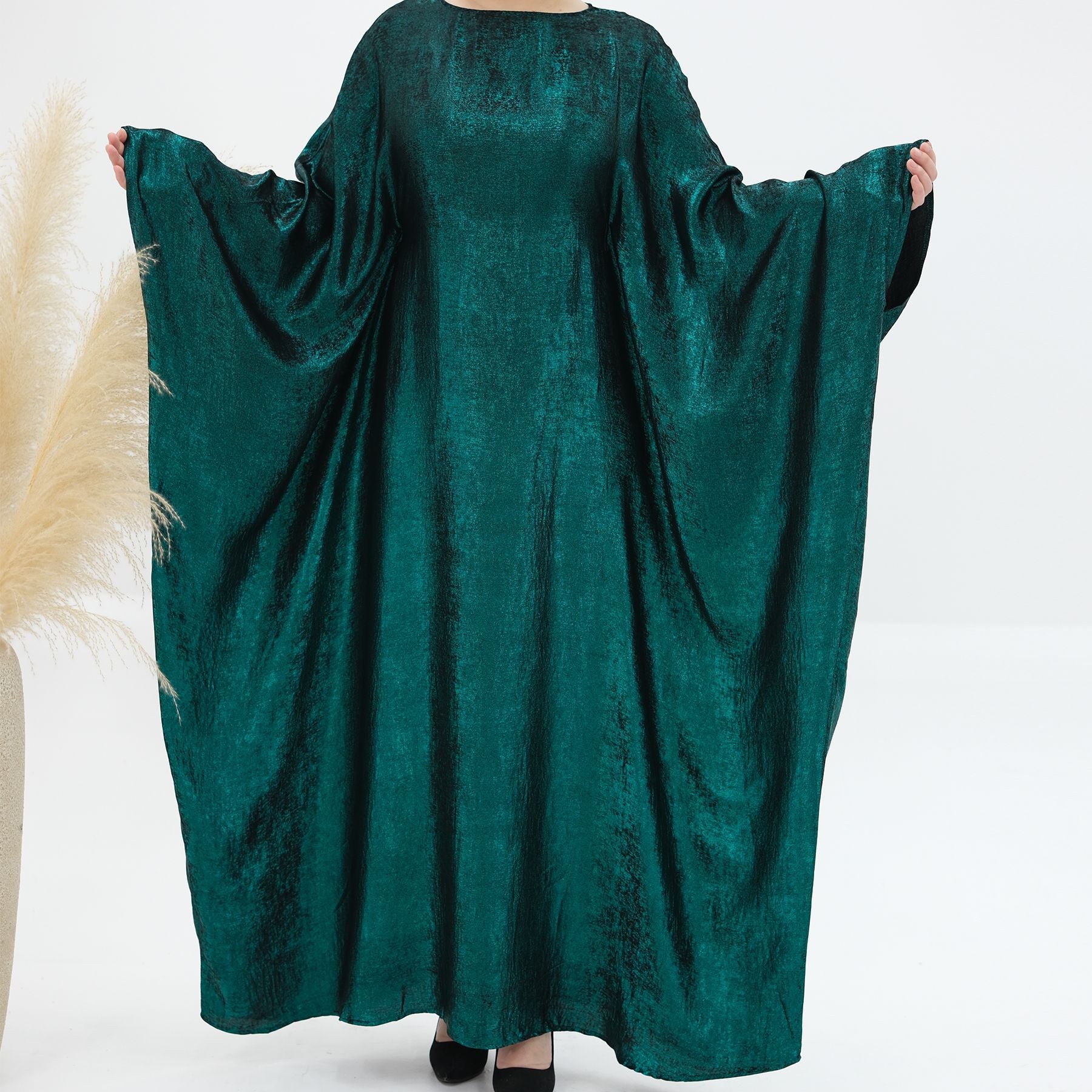 1778#2024 Women's Dresses Elegant Shiny Polyester Kaftan Abaya Batwing Muslim Dress