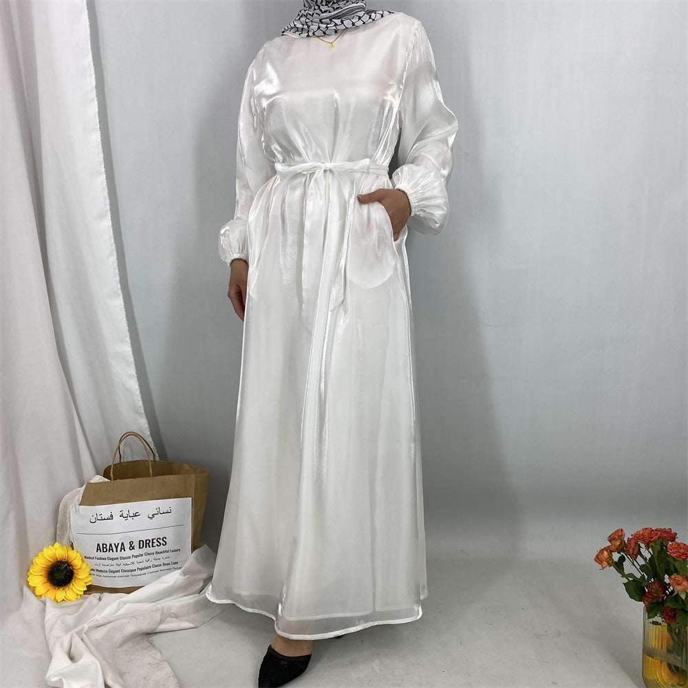 6855#  Flowy Lightweight Shiny Satin Muslim Loose Open Abaya Robe for Women
