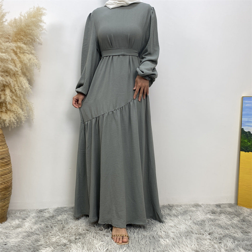 6738# New abaya crew neck wrinkle crepe fabric muslim women maxi dresses