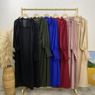 6764# Simple muslim women a-line dress abaya with adjustable neck 6 colors