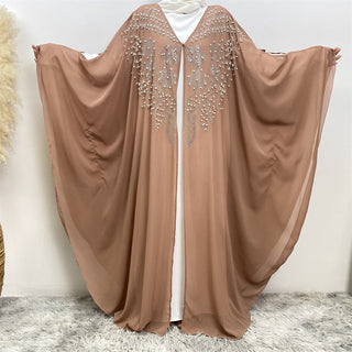 6742# Luxury Rhinestone Chiffon Abaya Hot Drilling Bead With Pearls Classy Cardigan