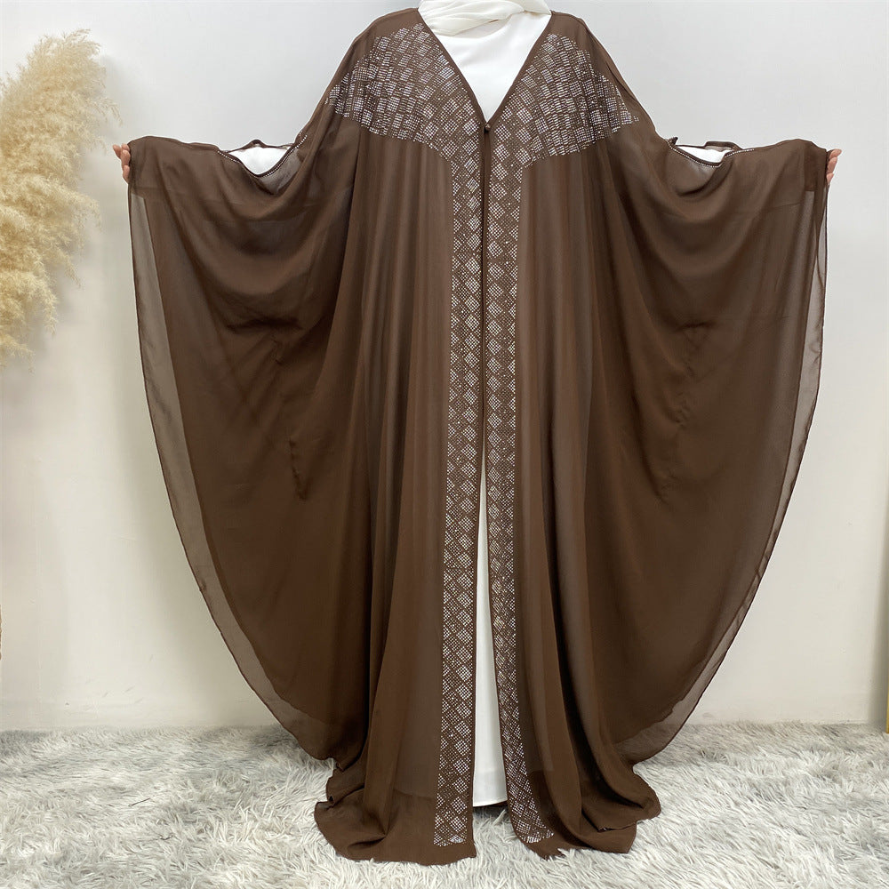 6739# Luxury Rhinestone Chiffon Abaya Hot Drilling Bead With Pearls Classy Cardigan