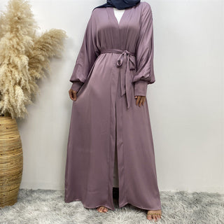 1975# New satin open abaya women dubai cardigan with side pockets