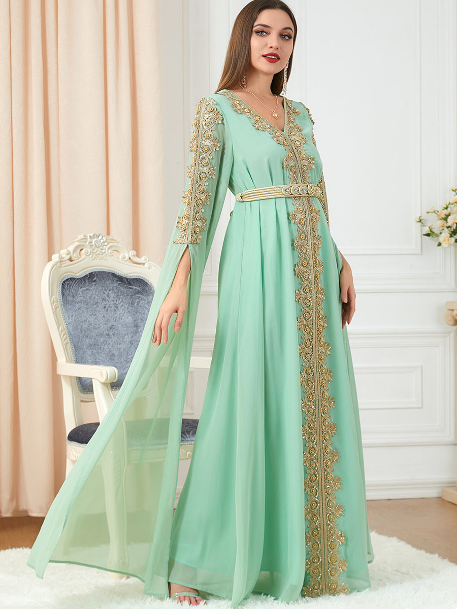 3229#Chiffon Dress Dubai Muslim Abaya Islamic Casual Long Sleeve Dress