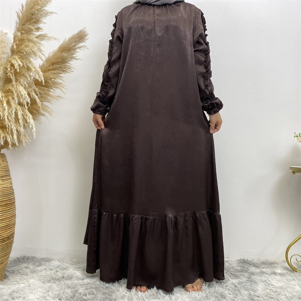 6582# Elegant satin dress long sleeve elasticated summer women dresses 9 colors