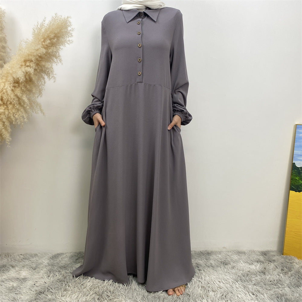 6771# Newest chiffon maxi dress muslim women abaya dresses with pockets 5 colors
