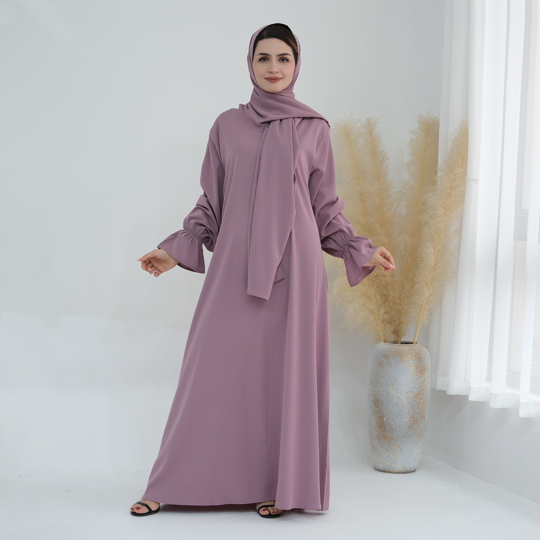 1714#Nida Ruffle Style One Piece Jilbab Abaya Women muslim dress