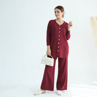 1869#Button Detailed Knit Sweater Pants Set Free Size Modest Two Pieces Women Casual Wear Fall Abaya Suit