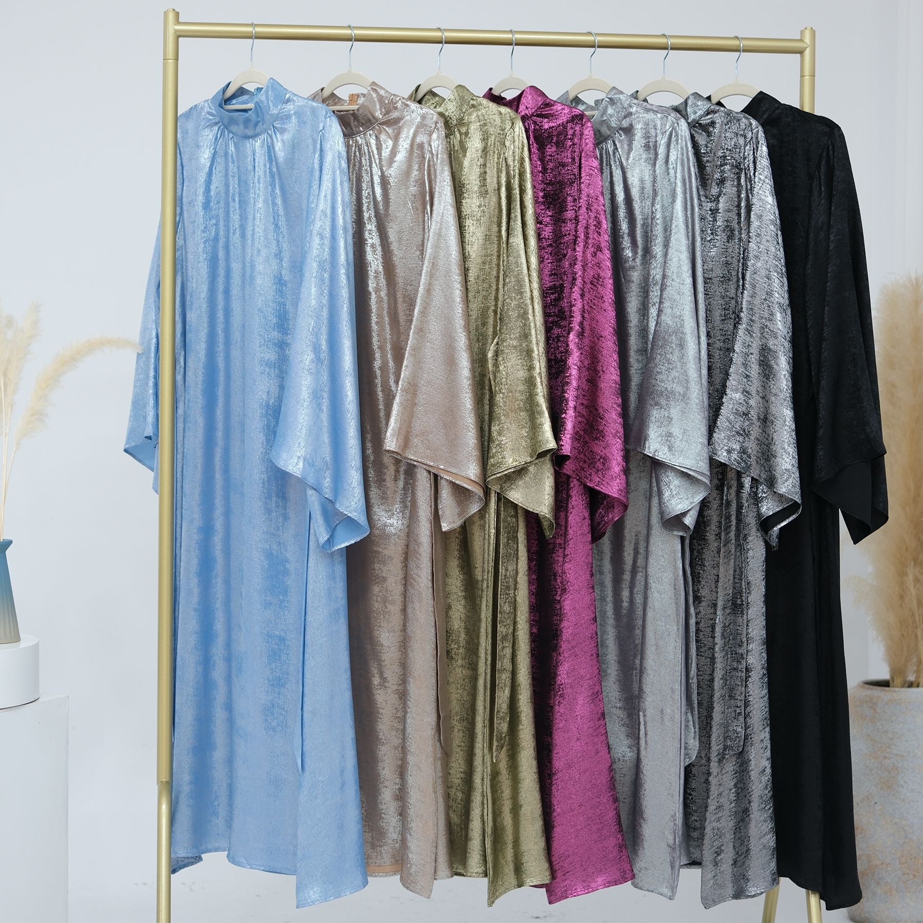 1777#New Modest Muslim Dress Long Sleeve Shinny Polyester Fashion Dubai Abaya Women Dress Elegant Islamic Clothing