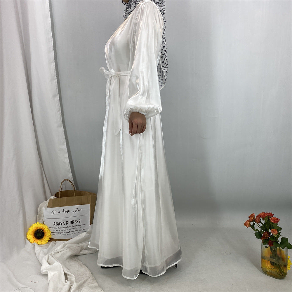 6855#  Flowy Lightweight Shiny Satin Muslim Loose Open Abaya Robe for Women