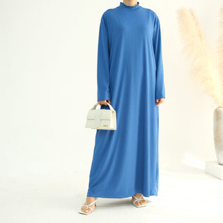 1905#High Neck Simple Daily Wear Plain Modest Abaya Women Muslim Dress Long Sleeve Slip Dress