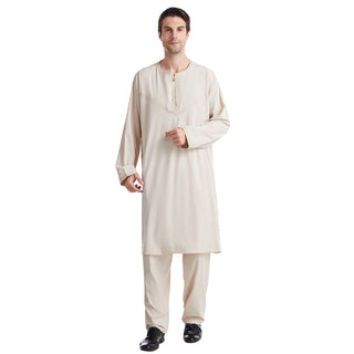 TH821#2 pcs Arab Muslim Wear calf Length Muslim Clothes Jubba Men's Thobe