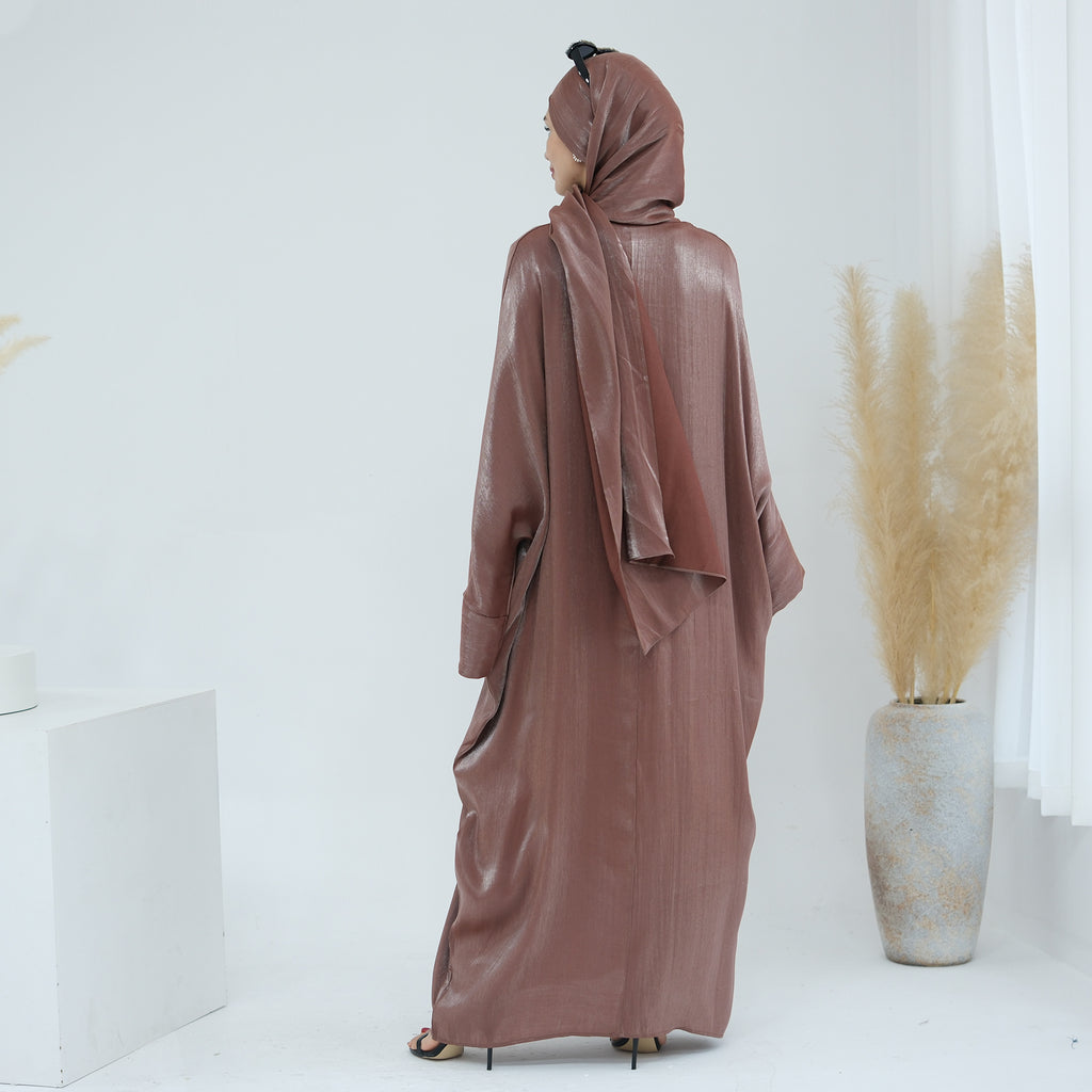 1789# 2024 New Shinny Polyester One Piece Hoodie Abaya Dubai Modest Dress with Attached Hijab