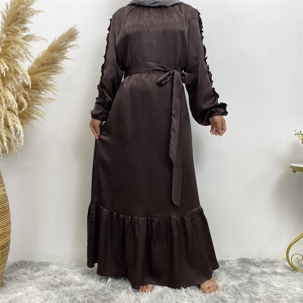 6582# Elegant satin dress long sleeve elasticated summer women dresses 9 colors