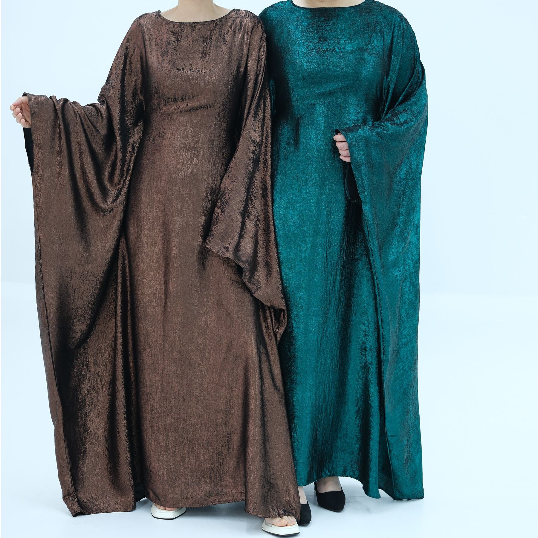 1778#2024 Women's Dresses Elegant Shiny Polyester Kaftan Abaya Batwing Muslim Dress