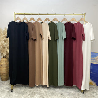 6722# New Crew Neck Wrinkle Crepe Half Sleeves ummer Women Abaya Dresses