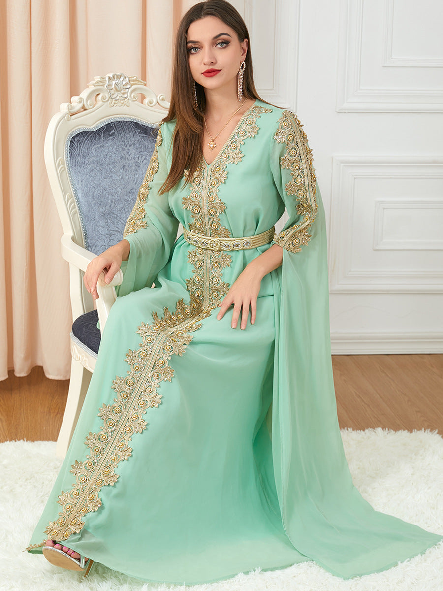 3229#Chiffon Dress Dubai Muslim Abaya Islamic Casual Long Sleeve Dress