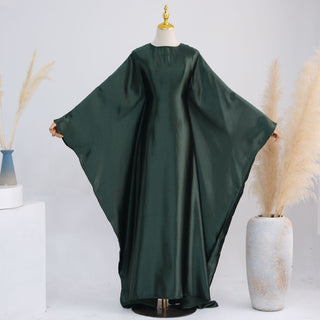 1774#Hot Selling Fashion Elegant Satin Dubai Kaftan Dresses with Tie Belt Butterfly Abaya