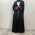 1439#Women Abaya Smooth Satin Kimono Slit Sleeve Popular Islamic Clothing Modest Silver Line Printed Abayas