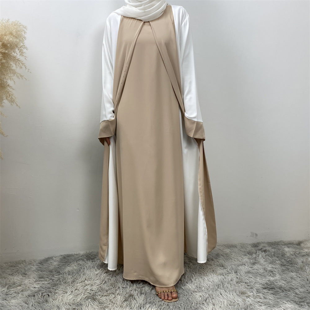 6780#Basic style flared sleeve closed  2 Pieces Dress abaya with pockets muslim women