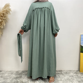 694#Big sleeves wrinkle crepe closed abaya maxi dresses with side pockets