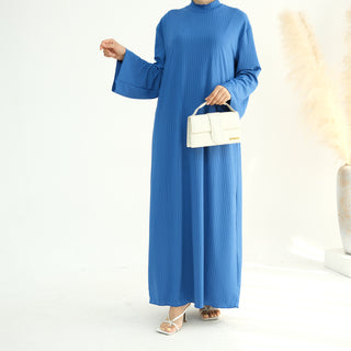 1905#High Neck Simple Daily Wear Plain Modest Abaya Women Muslim Dress Long Sleeve Slip Dress