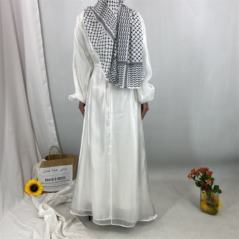 6855#  Flowy Lightweight Shiny Satin Muslim Loose Open Abaya Robe for Women