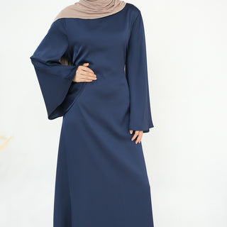 1860# Plain Silk Abaya Muslim Women Dress Islamic Clothing Modest Dresses with Adjustable Belt