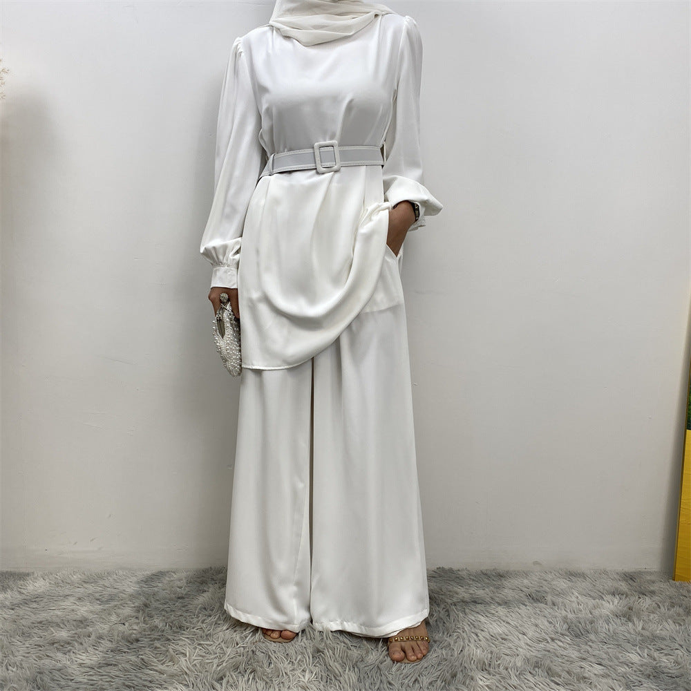 2335# Eid Latest Nida Abaya Set Long Top And Elastic Waist With Pockets Loose Pant Suit