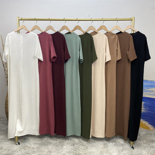 6722# New Crew Neck Wrinkle Crepe Half Sleeves ummer Women Abaya Dresses