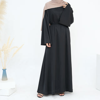 1860# Plain Silk Abaya Muslim Women Dress Islamic Clothing Modest Dresses with Adjustable Belt