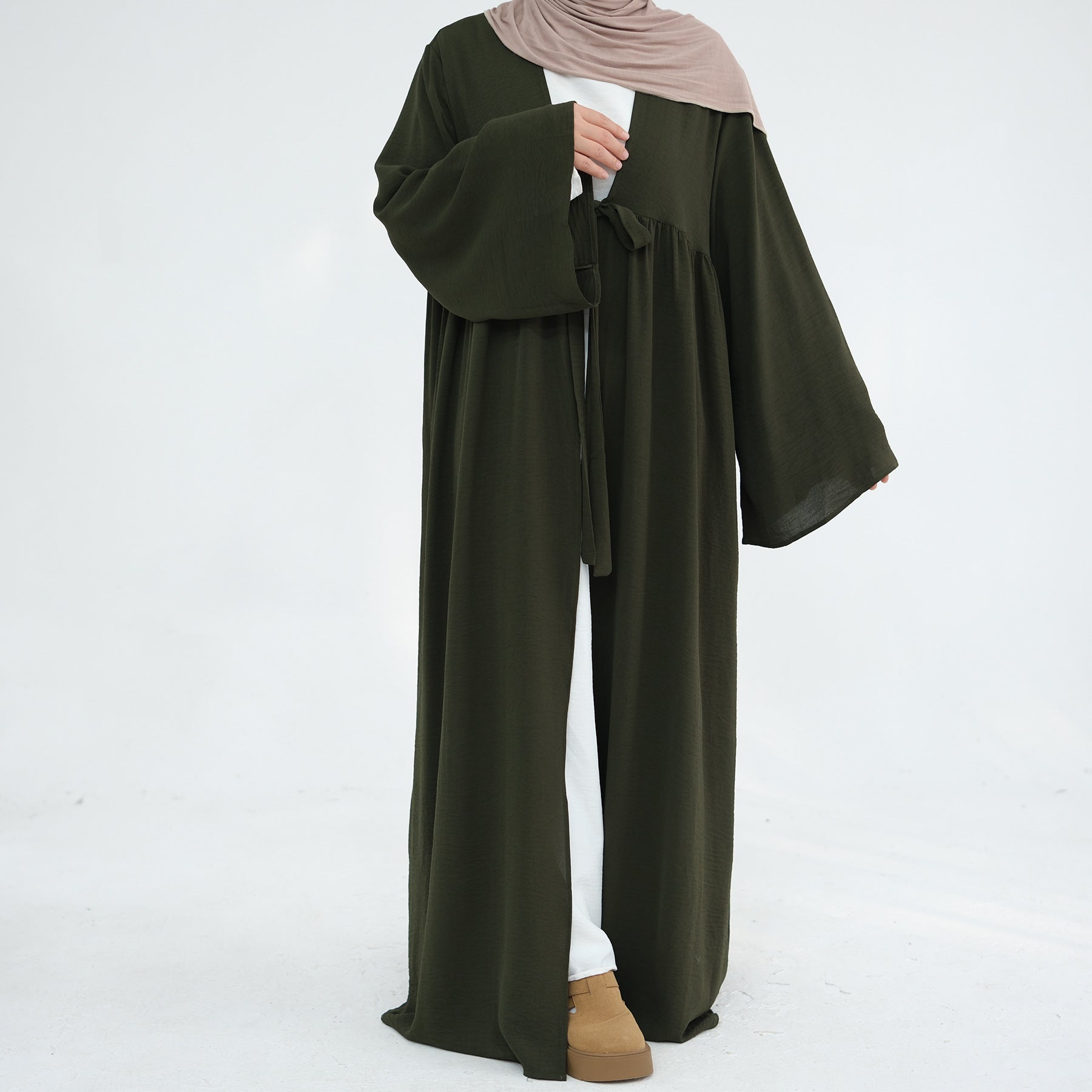 1896# Tie Strings Abaya Dress for Women Long Crepe Cardigan Modest Islamic Clothing Wholesale Kimono for Ladies