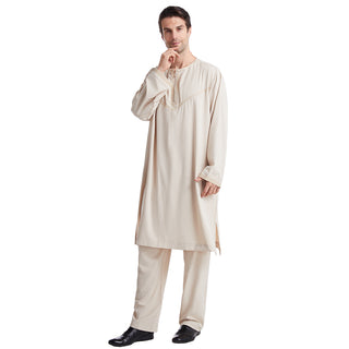 TH821#2 pcs Arab Muslim Wear calf Length Muslim Clothes Jubba Men's Thobe